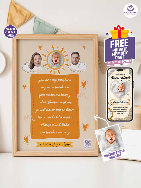 Personalized Family Baby Poster – “You Are My Sunshine” Lyric Print – Custom Photo Keepsake